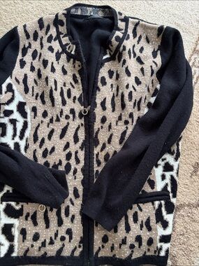 Black and Tan Leopard Print Zip Cardigan Sweater